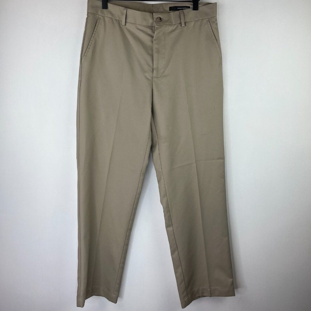 Greg Norman Mens Size 32x30 Khakis Pants Mid Rise Straight Leg Flat Front Beige